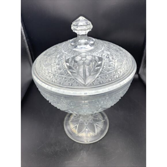 Vtg Depression Glass Classical Covered Pedestal Candy Dish Bowl Lidded **CHIP** - Picture 2 of 13